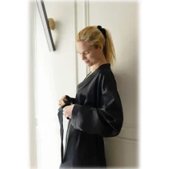 by Dariia Day - Long Silk Robe - Midnight Black - Fashion - New Collection - Mulberry Silk - Artisan Silk Robe - Luxury - Avvenice