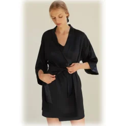 by Dariia Day - Silk Robe - Black Midnight - Fashion - New Collection - Mulberry Silk - Artisan Silk Robe - Luxury - Avvenice