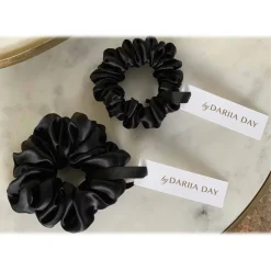 by Dariia Day - Silk Scrunchie - Midnight Black - Fashion - Accessories - Mulberry Silk - Artisan Silk Scrunchie - Luxury - Avvenice