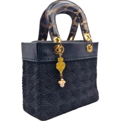 CapriNina - CapriDì - Fine Bag Handmade in Capri - Black Leopard - Handmade in Italy - Exclusive Luxury - Avvenice