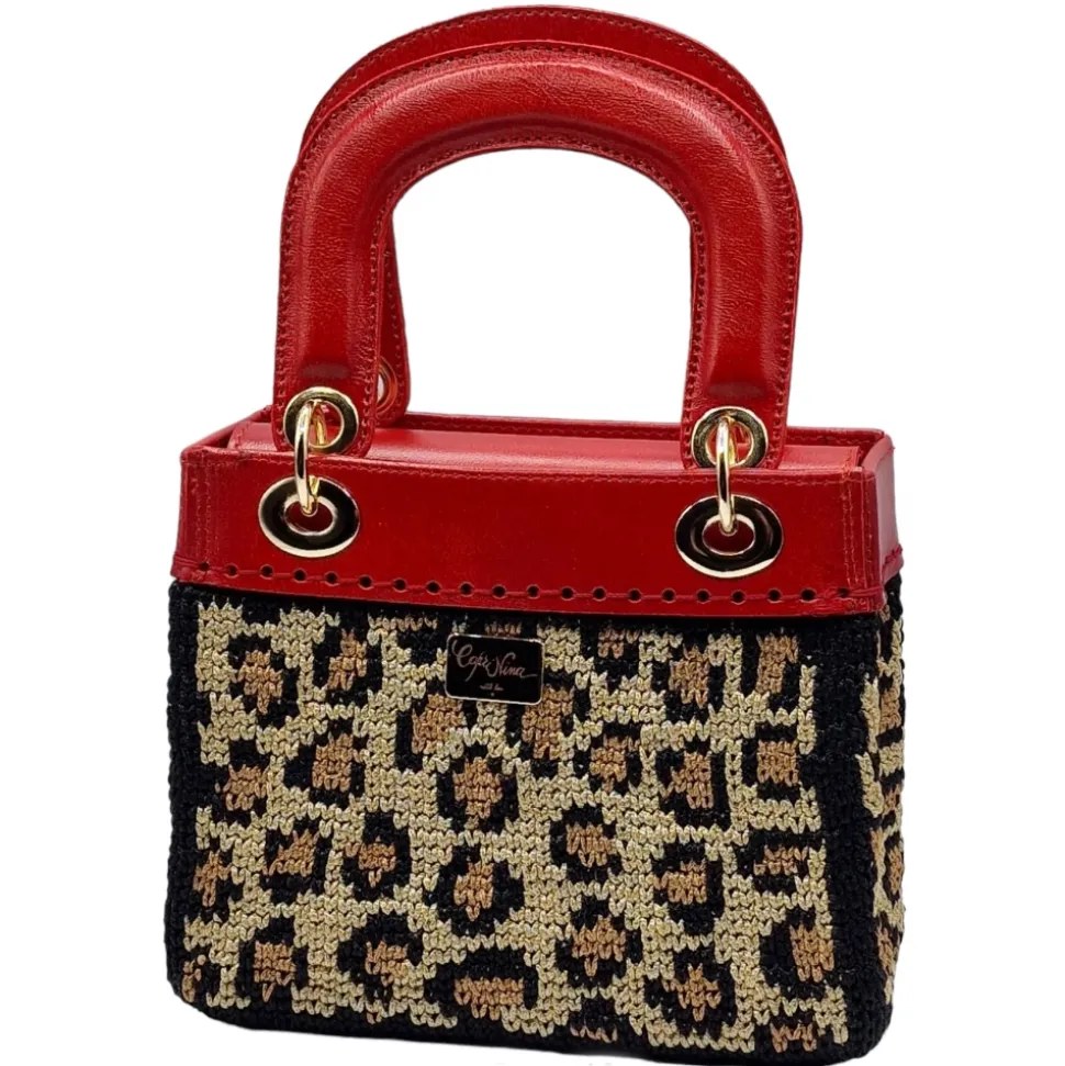 CapriNina - CapriDì Mini - Fine Bag Handmade in Capri - Red Leopard - Handmade in Italy - Exclusive Luxury - Avvenice