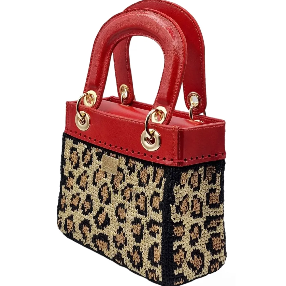 CapriNina - CapriDì Mini - Fine Bag Handmade in Capri - Red Leopard - Handmade in Italy - Exclusive Luxury - Avvenice