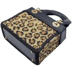 CapriNina - CapriDì Mini - Fine Bag Handmade in Capri - Black Leopard - Handmade in Italy - Exclusive Luxury - Avvenice