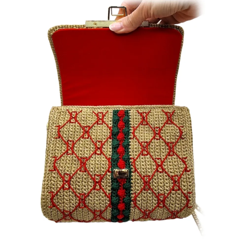 CapriNina - CapriGu - Fine Bag Handmade in Capri - Gold Embroidery Red - Handmade in Italy - Exclusive Luxury - Avvenice
