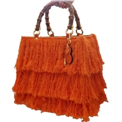 CapriNina - Le Charleston - Fine Bag Handmade in Capri - Orange - Handmade in Italy - Exclusive Luxury - Avvenice