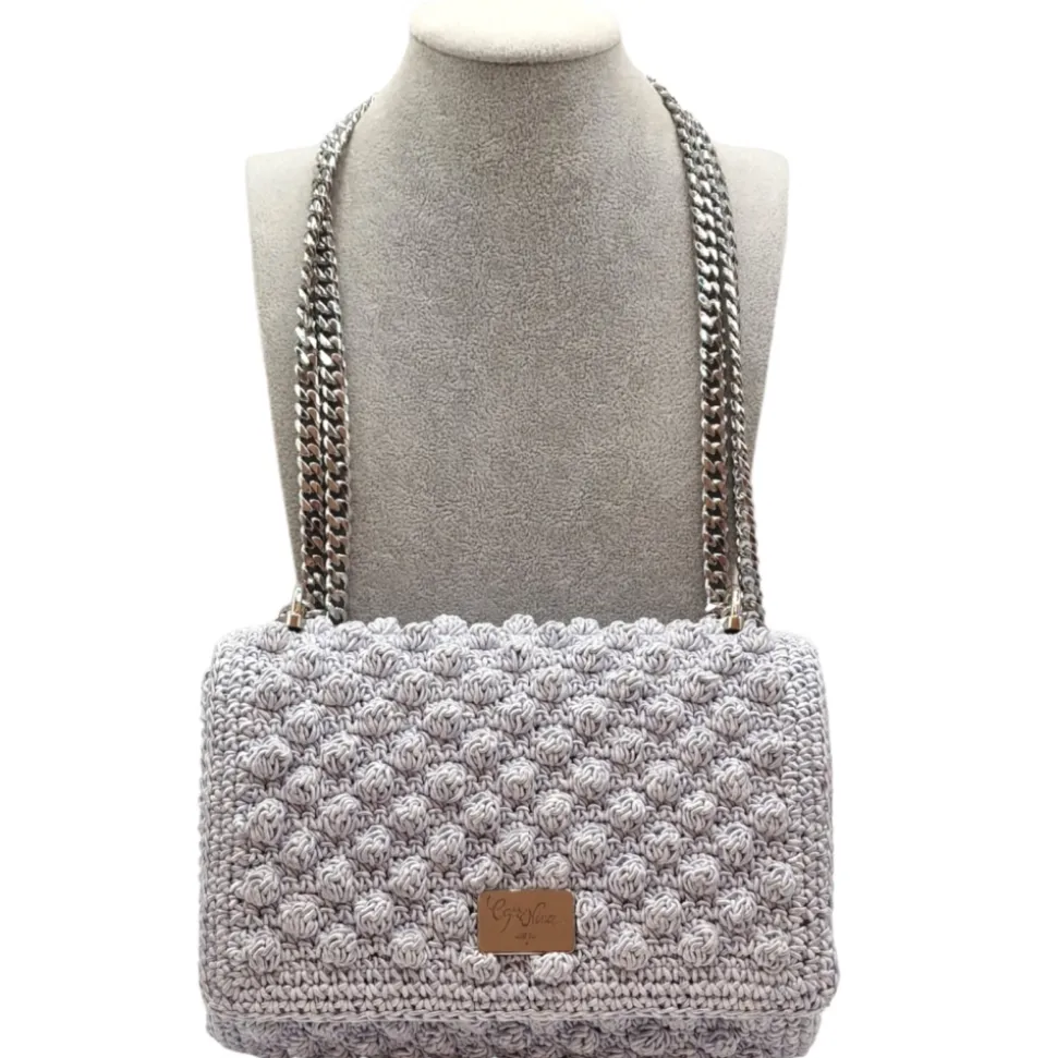CapriNina - Ninetta Silke - Fine Bag Handmade in Capri - Pearl Grey - Handmade in Italy - Exclusive Luxury - Avvenice