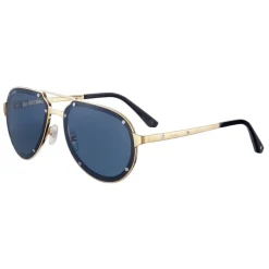 Cartier - Aviator – Brushed Golden Metal Blue Lenses - Santos de Cartier - Sunglasses - Cartier Eyewear - Avvenice
