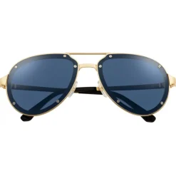 Cartier - Aviator – Brushed Golden Metal Blue Lenses - Santos de Cartier - Sunglasses - Cartier Eyewear - Avvenice