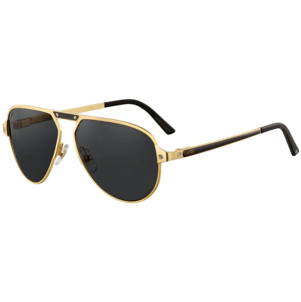 Cartier - Aviator - Metal Black Gold Chamapagne Grey - Santos de Cartier - Sunglasses - Cartier Eyewear - Avvenice
