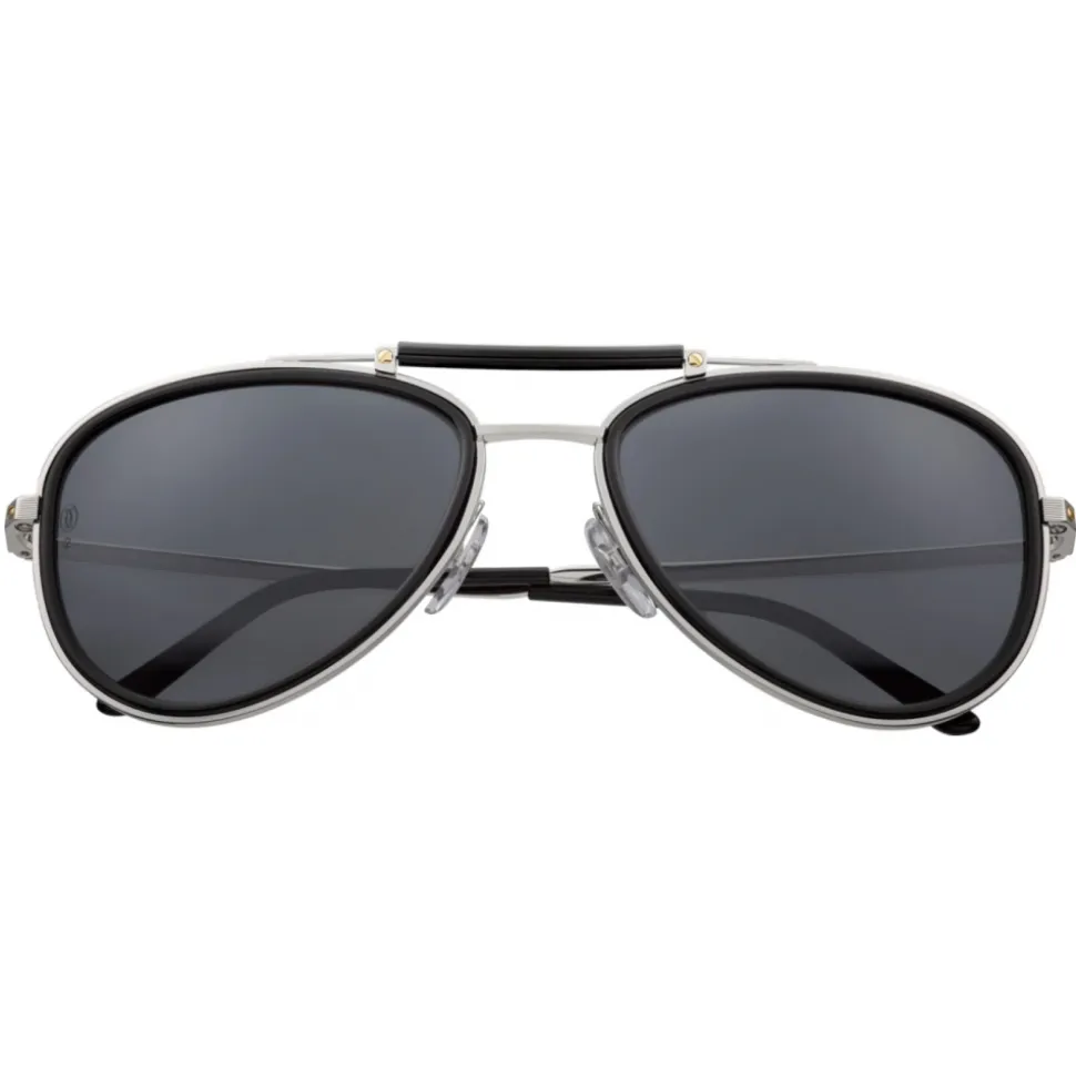 Cartier - Aviator - Metal Platinum Polarized Grey - Santos de Cartier - Sunglasses - Cartier Eyewear - Avvenice