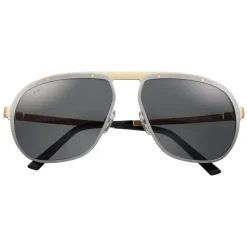 Cartier - Aviator - Metal Ruthenium Gold Champagne Grey - Santos de Cartier - Sunglasses - Cartier Eyewear - Avvenice