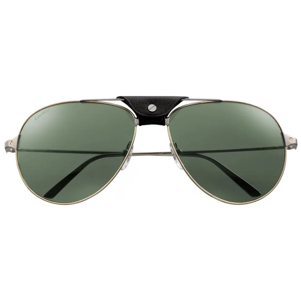 Cartier - Aviator - Metal Ruthenium Shiny Gold Gray - Santos de Cartier - Sunglasses - Cartier Eyewear - Avvenice