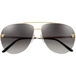 Cartier - Aviator - Metal, Shiny Gold Finish, Gray Lenses - Panthère de Cartier - Sunglasses - Cartier Eyewear - Avvenice