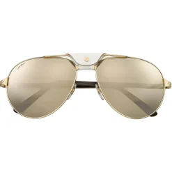Cartier - Aviator - Metal White Horn Carbon Horn Champagne - Santos de Cartier - Sunglasses - Cartier Eyewear - Avvenice