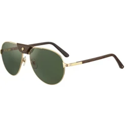 Cartier - Aviator - Oakwood Golden Metal Green Lenses - Santos de Cartier - Sunglasses - Cartier Eyewear - Avvenice