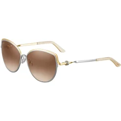 Cartier - Cat Eye - Metal Gold and Palladium Two-Tone Finish, Brown Lenses - Trinity Collection - Sunglasses - Cartier Eyewear - Avvenice