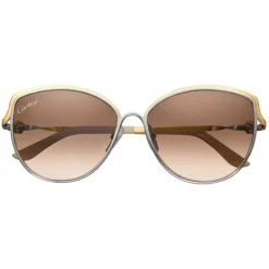 Cartier - Cat Eye - Metal Gold and Palladium Two-Tone Finish, Brown Lenses - Trinity Collection - Sunglasses - Cartier Eyewear - Avvenice