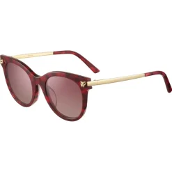 Cartier - Oval - Brushed Golden Metal Purple Lenses - Panthère de Cartier - Sunglasses - Cartier Eyewear - Avvenice