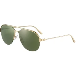 Cartier - Pilot - Brushed Golden-Finish Metal Green Lenses - Santos de Cartier - Sunglasses - Cartier Eyewear - Avvenice