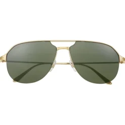 Cartier - Pilot - Brushed Golden-Finish Metal Green Lenses - Santos de Cartier - Sunglasses - Cartier Eyewear - Avvenice