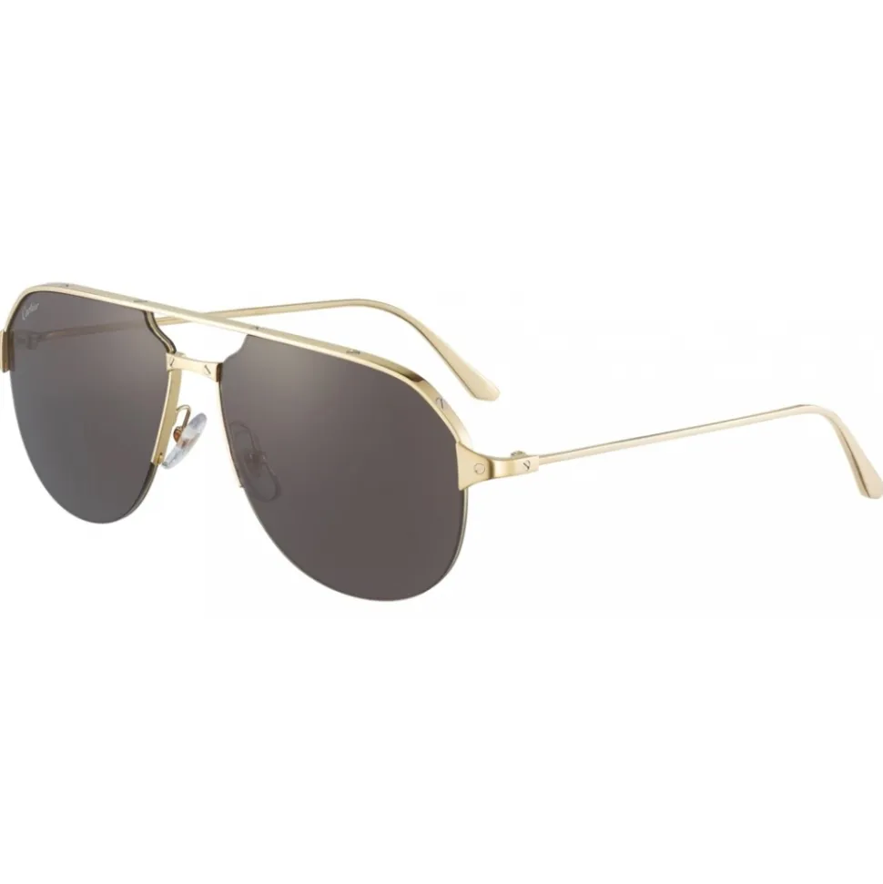 Cartier - Pilot - Brushed Golden-Finish Metal Grey Lenses - Santos de Cartier - Sunglasses - Cartier Eyewear - Avvenice