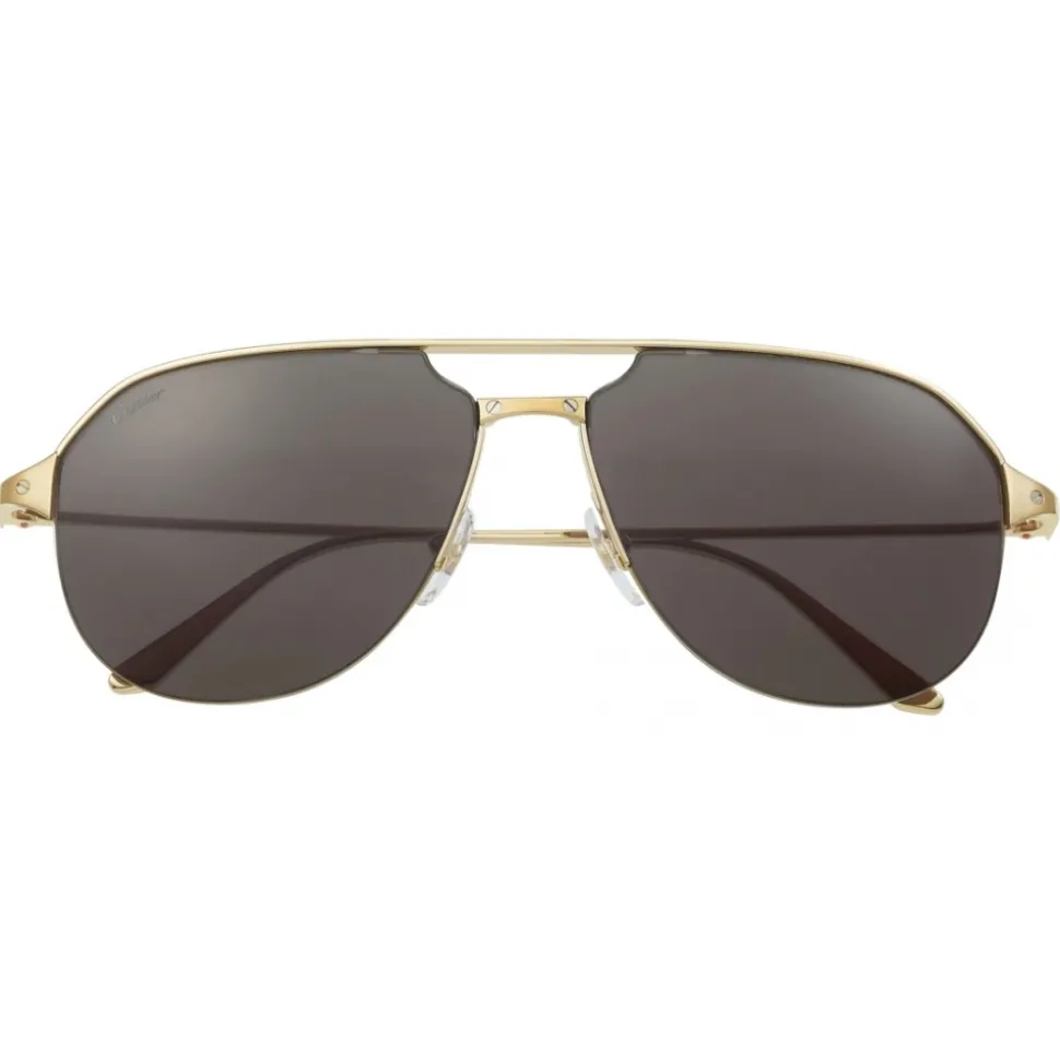 Cartier - Pilot - Brushed Golden-Finish Metal Grey Lenses - Santos de Cartier - Sunglasses - Cartier Eyewear - Avvenice