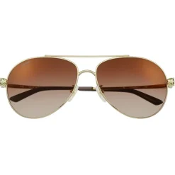 Cartier - Pilot - Golden-Finish Metal Graduated Brown Lenses - Panthère de Cartier - Sunglasses - Cartier Eyewear - Avvenice