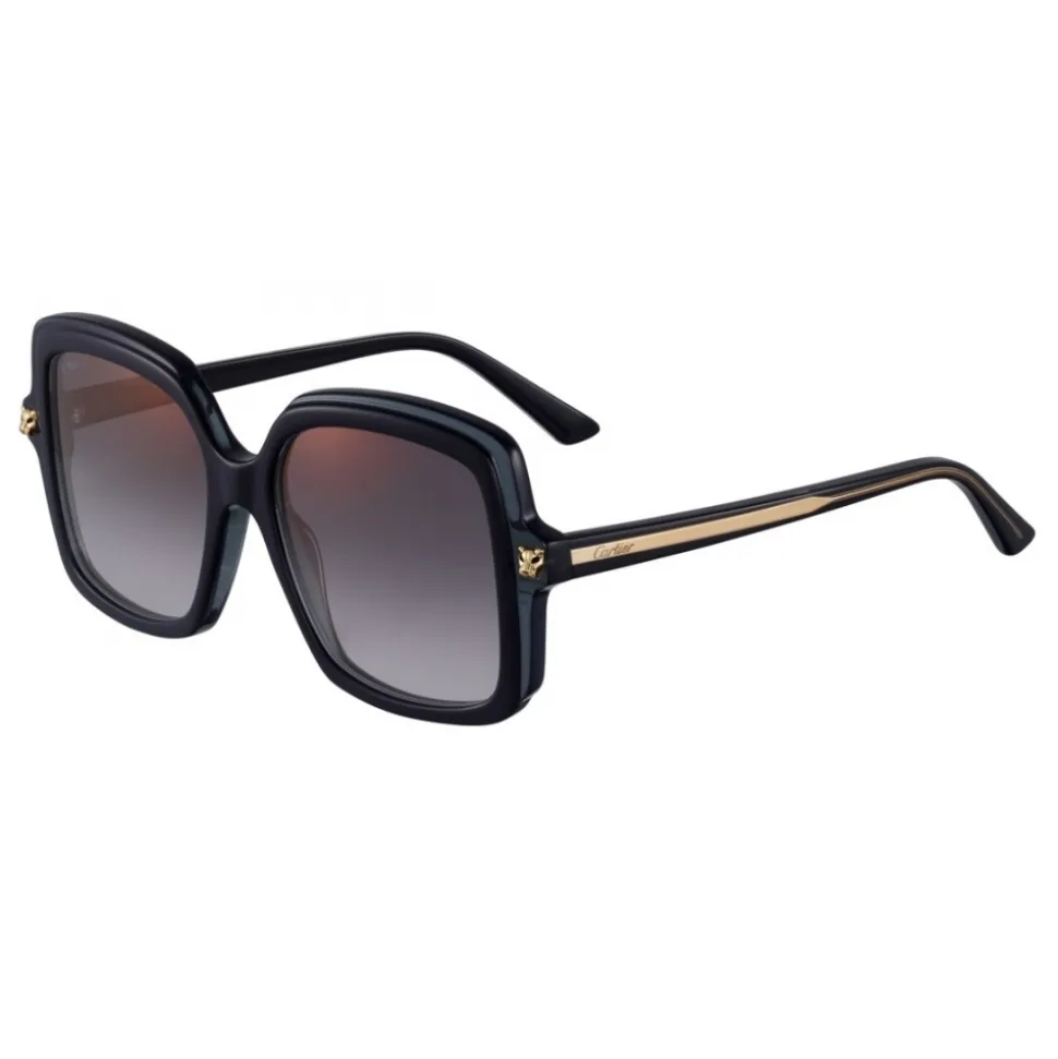 Cartier - Rectangular - Acetate Black Gray Lenses Gold Flash - Panthère de Cartier - Sunglasses - Cartier Eyewear - Avvenice