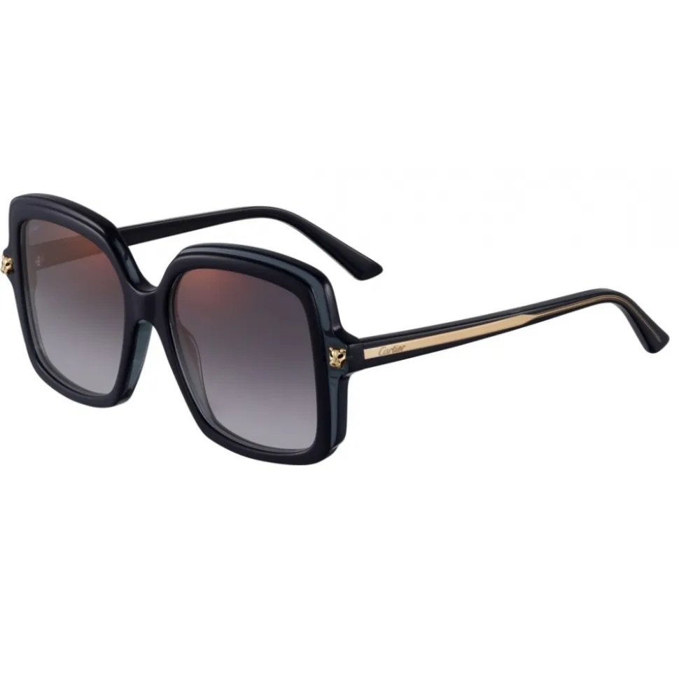 Cartier - Rectangular - Acetate Black Gray Lenses Gold Flash - Large - Panthère de Cartier - Sunglasses - Cartier Eyewear - Avvenice
