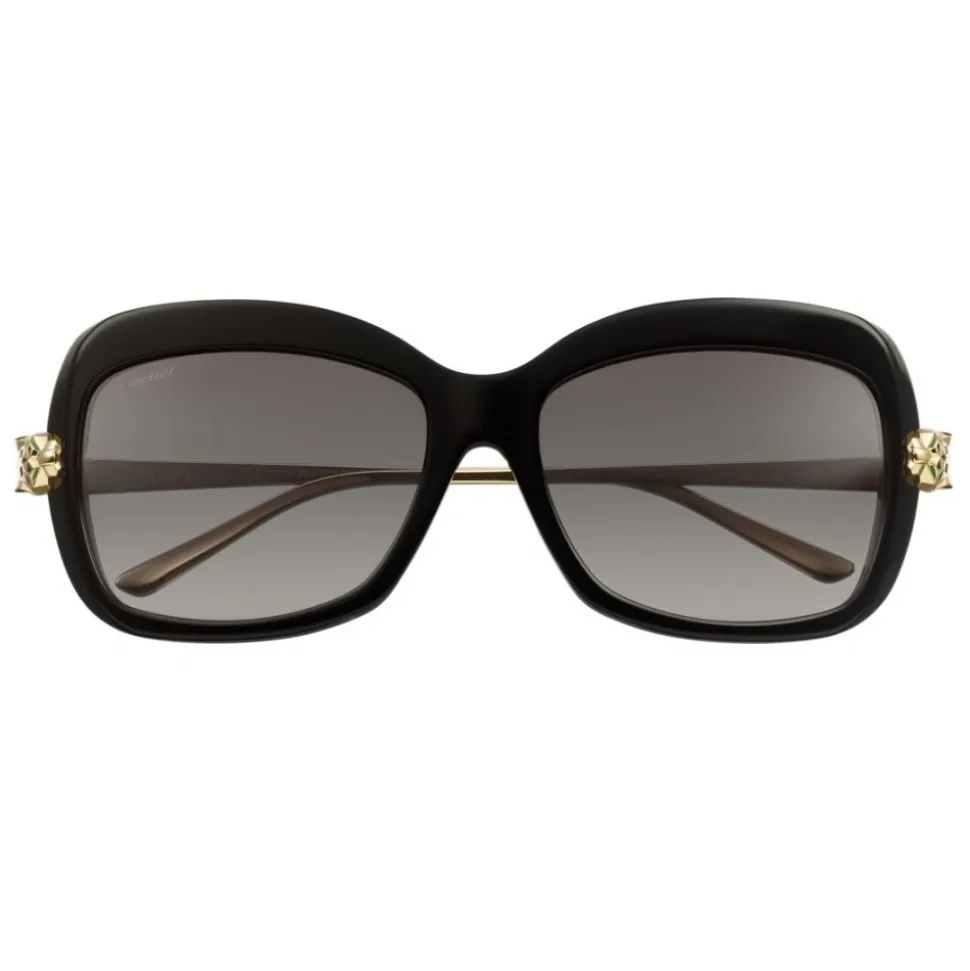 Cartier - Rectangular - Black Composite Graduated Gray Lenses - Panthère de Cartier - Sunglasses - Cartier Eyewear - Avvenice