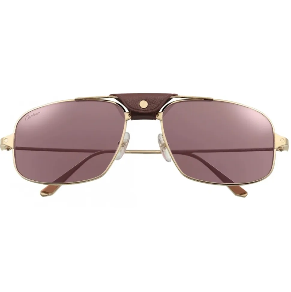 Cartier - Rectangular - Brushed Golden Metal Burgundy Lenses - Santos de Cartier - Sunglasses - Cartier Eyewear - Avvenice