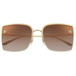Cartier - Rectangular - Brushed Golden Metal Brown Lenses - Panthère de Cartier - Sunglasses - Cartier Eyewear - Avvenice