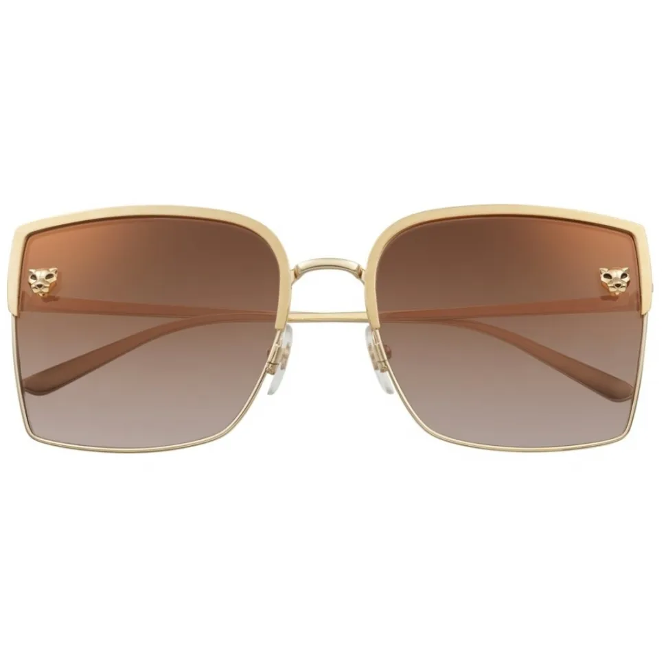 Cartier - Rectangular - Brushed Golden Metal Brown Lenses - Panthère de Cartier - Sunglasses - Cartier Eyewear - Avvenice
