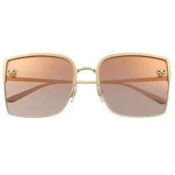 Cartier - Rectangular - Smooth Golden Metal Burgundy Lenses - Panthère de Cartier - Sunglasses - Cartier Eyewear - Avvenice
