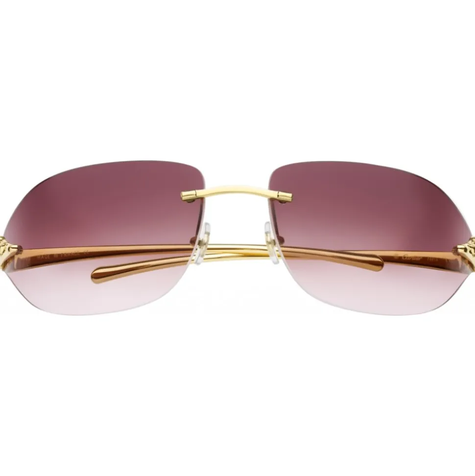 Cartier - Rectangular-Oval - Metal, Polished Gold Finish, Purple Lenses - Panthère de Cartier - Sunglasses - Cartier Eyewear - Avvenice