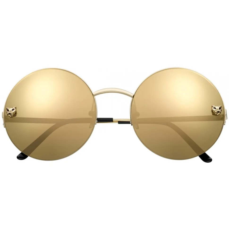 Cartier - Round - Golden Metal, Gold Finish Glossy Champagne - Panthère de Cartier - Sunglasses - Cartier Eyewear - Avvenice