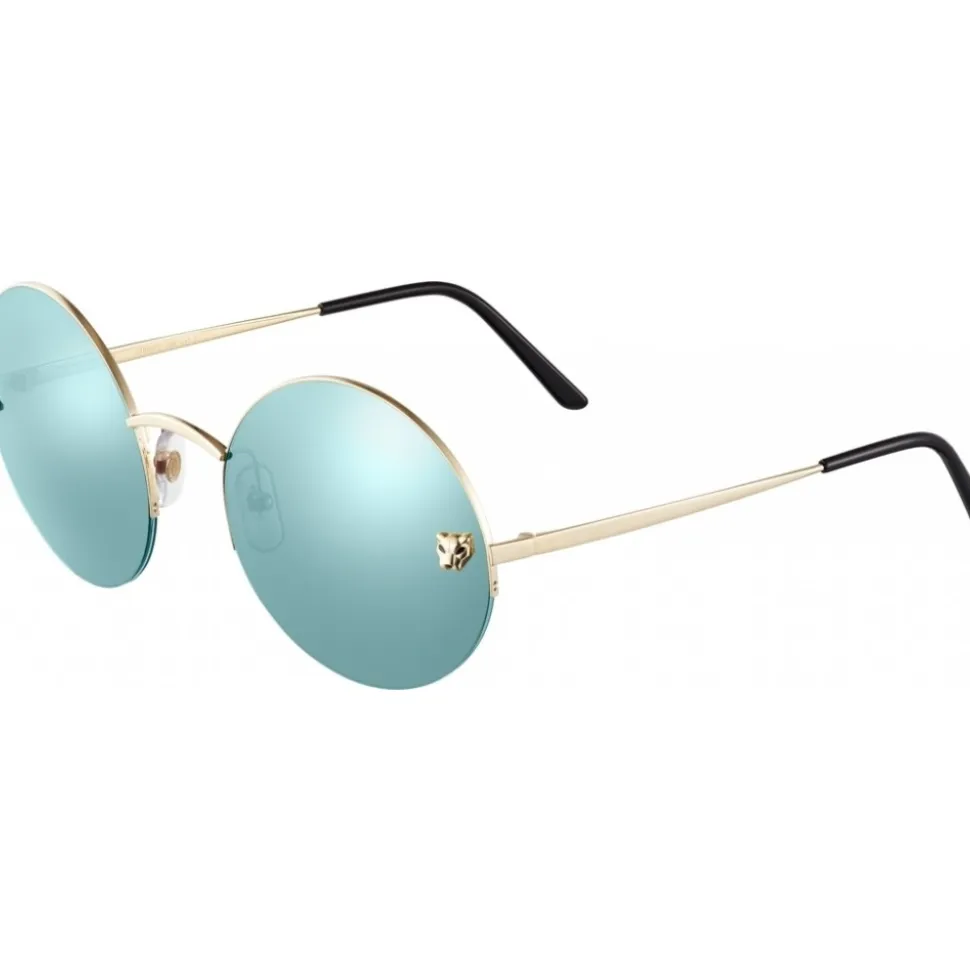 Cartier - Round - Golden Metal, Gold Finish Champagne, Blue - Panthère de Cartier - Sunglasses - Cartier Eyewear - Avvenice