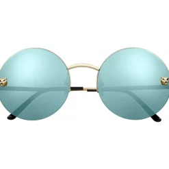 Cartier - Round - Golden Metal, Gold Finish Champagne, Blue - Panthère de Cartier - Sunglasses - Cartier Eyewear - Avvenice