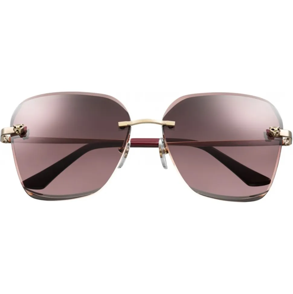 Cartier - Square - Metal Gold Finish Champagne, Bordeaux Lenses - Panthère de Cartier - Sunglasses - Cartier Eyewear - Avvenice