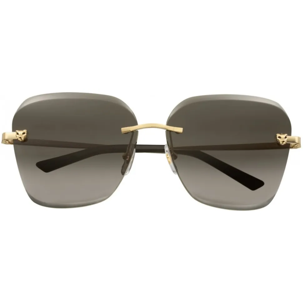 Cartier - Square - Metal Gold Finish Champagne, Brown Lenses - Panthère de Cartier - Sunglasses - Cartier Eyewear - Avvenice