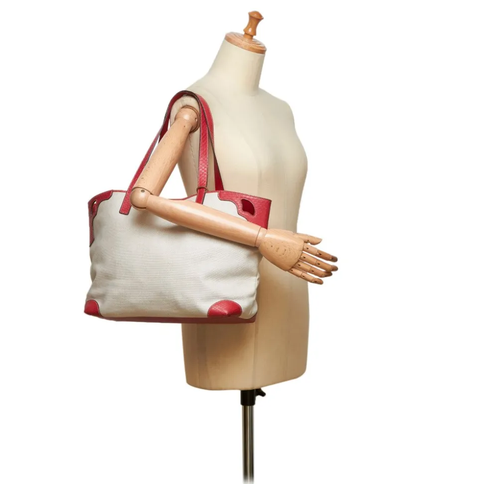 Cartier Vintage - Canvas Marcello De Cartier Tote Bag - Ivory Red - Fabric, Leather and Python Leather Bag - Luxury High Quality - Avvenice