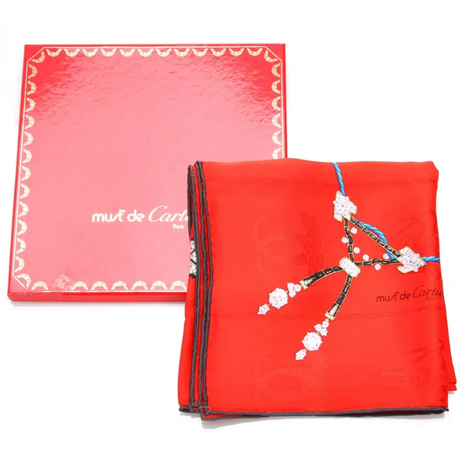 Cartier Vintage - Printer Silk Scarf - Red Cartier Scarf in Silk - Luxury High Quality - Avvenice