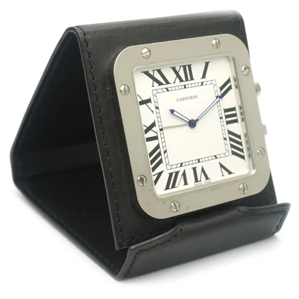 Cartier Vintage - Santos de Cartier Travel Alarm Clock - Silver Black - Cartier Alarm Clock in Steel - Luxury High Quality - Avvenice