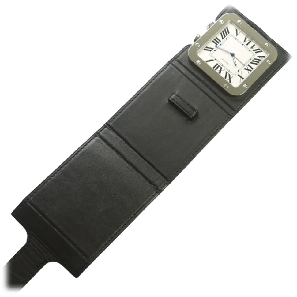 Cartier Vintage - Santos de Cartier Travel Alarm Clock - Silver Black - Cartier Alarm Clock in Steel - Luxury High Quality - Avvenice