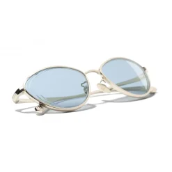 Chanel - Cat Eye Sunglasses - Gold Light Blue - Chanel Eyewear - Avvenice