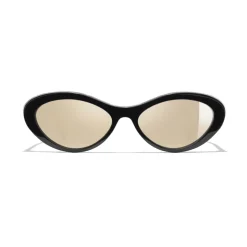 Chanel - Oval Sunglasses - Black Gold Mirror - Chanel Eyewear - Avvenice