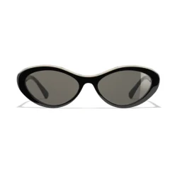 Chanel - Oval Sunglasses - Black Beige Brown - Chanel Eyewear - Avvenice
