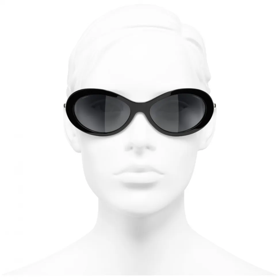 Chanel - Oval Sunglasses - Black Gray - Chanel Eyewear - Avvenice