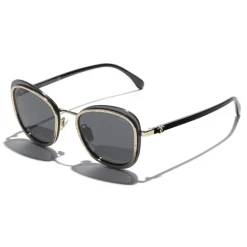 Chanel - Pantos Sunglasses - Black Gold Gray - Chanel Eyewear - Avvenice
