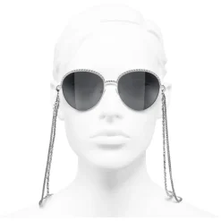 Chanel - Pantos Sunglasses - Silver Dark Gray - Chanel Eyewear - Avvenice